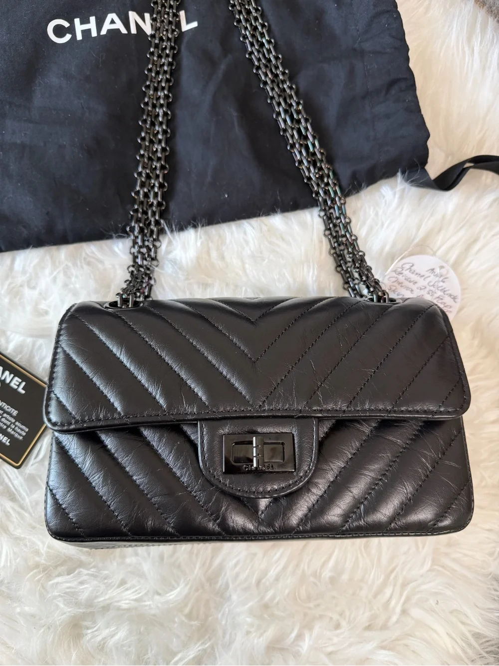 CHANEL SO BLACK REISSUE 2.55 FLAP CHEVRON AGED CALFSKIN MINI